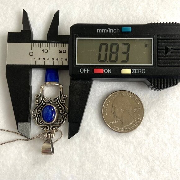 Sterling Silver 925 Lapis Lazuli Scrollwork 2 Stone Pendant Necklace 18" Chain - Picture 16 of 16